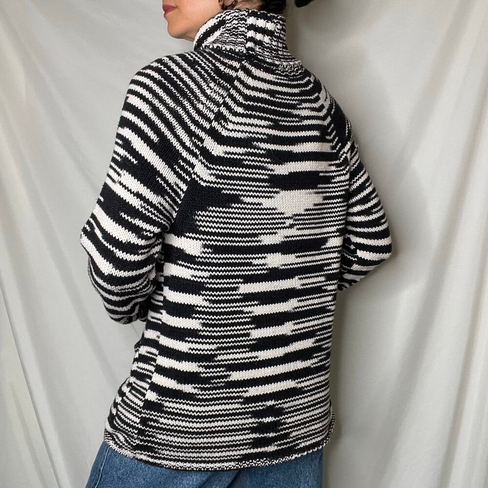 Chico's spacedye turtleneck chunky knit sweater‎ space dye black cream M - Picture 14 of 17